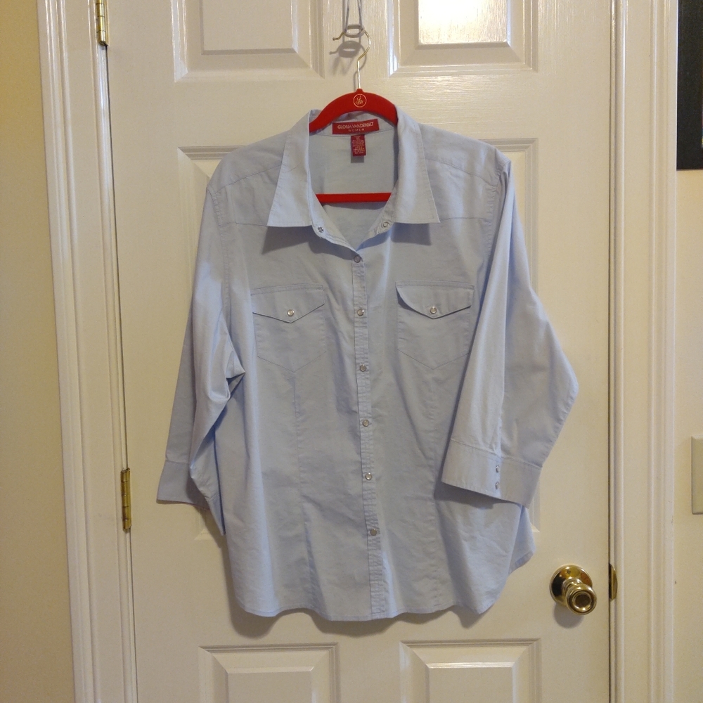 Gloria Vanderbilt Women's  Light Blue Cotton Blend 3/4 Sleeve Blouse Size 3X